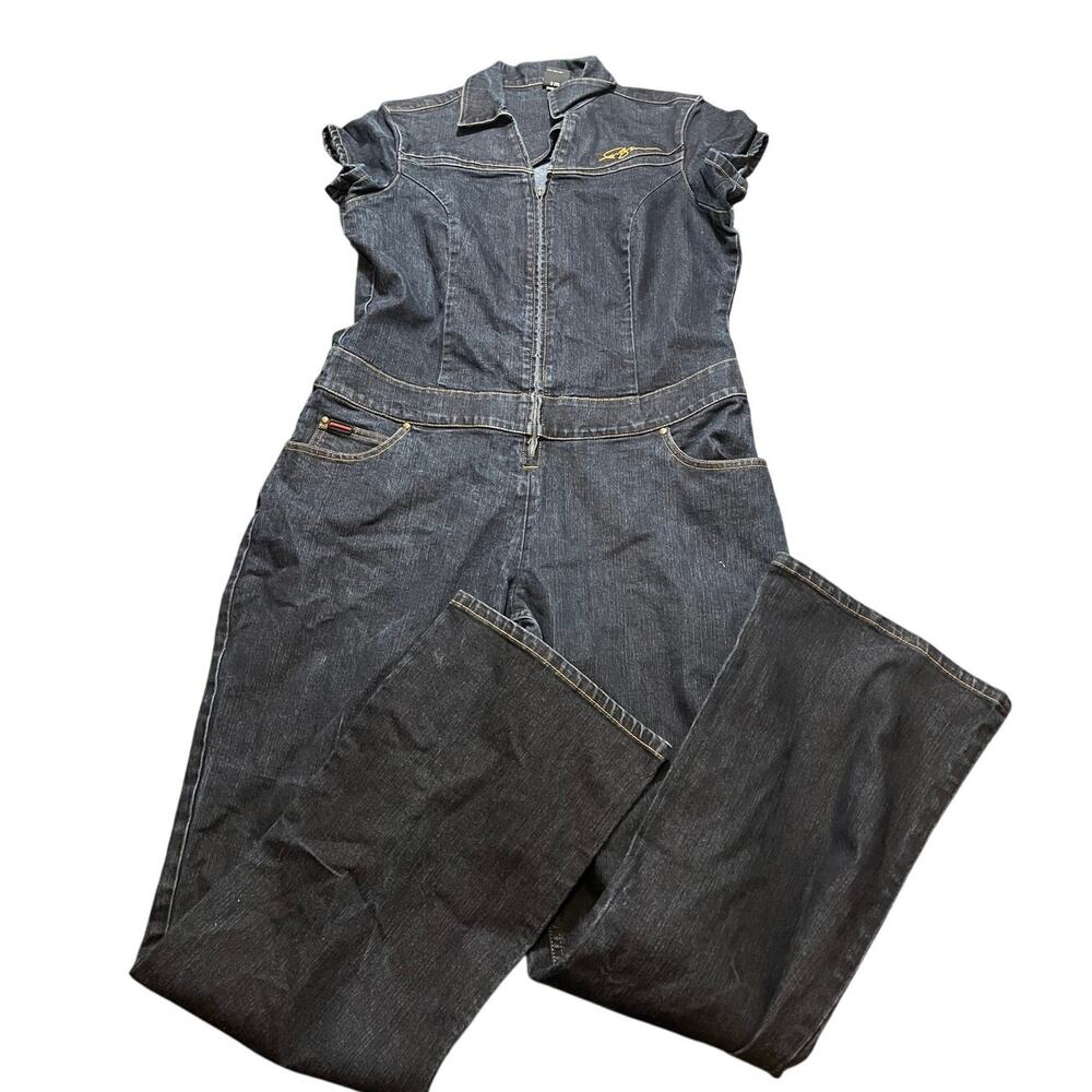 Vintage Y2K Fubu Denim Jumpsuit Zip Up Retro Blue Womens Size 16W Skater
